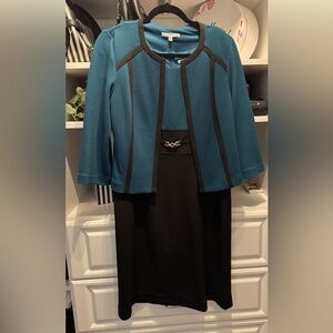 Blue and black dress and jacket set